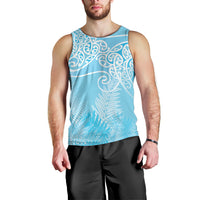 Aotearoa Maori Koru Curves Men Tank Top Silver Ferns - Turquoise LT7 - Polynesian Pride