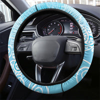 Aotearoa Maori Koru Curves Steering Wheel Cover Silver Ferns - Turquoise LT7 - Polynesian Pride