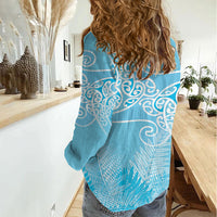 Aotearoa Maori Koru Curves Women Casual Shirt Silver Ferns - Turquoise LT7 - Polynesian Pride
