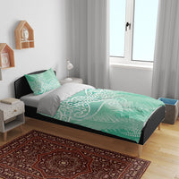 Aotearoa Maori Koru Curves Bedding Set Silver Ferns - Mint LT7 - Polynesian Pride