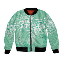 Aotearoa Maori Koru Curves Bomber Jacket Silver Ferns - Mint LT7 Unisex Mint Green - Polynesian Pride