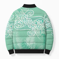Aotearoa Maori Koru Curves Bomber Puffer Jacket Silver Ferns - Mint LT7 - Polynesian Pride