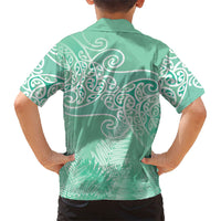 Aotearoa Maori Koru Curves Family Matching Off Shoulder Short Dress and Hawaiian Shirt Silver Ferns - Mint LT7 - Polynesian Pride