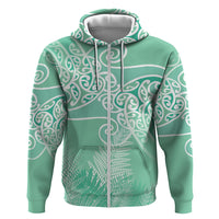 Aotearoa Maori Koru Curves Hoodie Silver Ferns - Mint LT7 Zip Hoodie Mint Green - Polynesian Pride