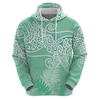 Aotearoa Maori Koru Curves Hoodie Silver Ferns - Mint LT7 - Polynesian Pride