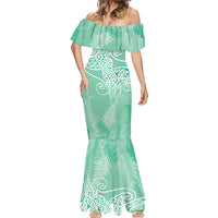 Aotearoa Maori Koru Curves Mermaid Dress Silver Ferns - Mint LT7 - Polynesian Pride