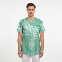 Aotearoa Maori Koru Curves Scrub Top Silver Ferns - Mint LT7 - Polynesian Pride