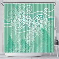 Aotearoa Maori Koru Curves Shower Curtain Silver Ferns - Mint LT7 - Polynesian Pride