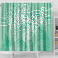Aotearoa Maori Koru Curves Shower Curtain Silver Ferns - Mint LT7 - Polynesian Pride