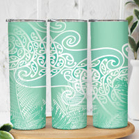 Aotearoa Maori Koru Curves Skinny Tumbler Silver Ferns - Mint LT7 - Polynesian Pride