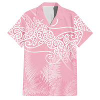 Aotearoa Maori Koru Curves Family Matching Off Shoulder Short Dress and Hawaiian Shirt Silver Ferns - Rose Pink LT7 Dad's Shirt - Short Sleeve Pink - Polynesian Pride