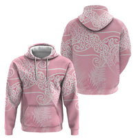 Aotearoa Maori Koru Curves Hoodie Silver Ferns - Rose Pink LT7 - Polynesian Pride