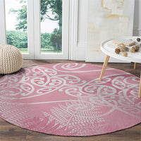 Aotearoa Maori Koru Curves Round Carpet Silver Ferns - Rose Pink LT7 - Polynesian Pride