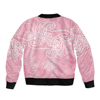 Aotearoa Maori Koru Curves Sleeve Zip Bomber Jacket Silver Ferns - Rose Pink LT7 - Polynesian Pride