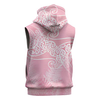Aotearoa Maori Koru Curves Sleeveless Hoodie Silver Ferns - Rose Pink LT7 - Polynesian Pride