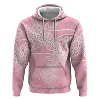 Aotearoa Maori Koru Curves Zip Hoodie Silver Ferns - Rose Pink LT7 Pullover Hoodie Pink - Polynesian Pride