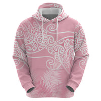 Aotearoa Maori Koru Curves Zip Hoodie Silver Ferns - Rose Pink LT7 - Polynesian Pride