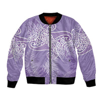 Aotearoa Maori Koru Curves Bomber Jacket Silver Ferns - Amethyst LT7 Unisex Purple - Polynesian Pride