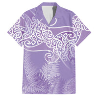 Aotearoa Maori Koru Curves Family Matching Off The Shoulder Long Sleeve Dress and Hawaiian Shirt Silver Ferns - Amethyst LT7 Dad's Shirt - Short Sleeve Purple - Polynesian Pride