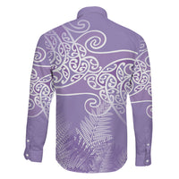 Aotearoa Maori Koru Curves Family Matching Short Sleeve Bodycon Dress and Hawaiian Shirt Silver Ferns - Amethyst LT7 - Polynesian Pride