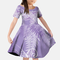 Aotearoa Maori Koru Curves Family Matching Tank Maxi Dress and Hawaiian Shirt Silver Ferns - Amethyst LT7 Daughter's Dress Purple - Polynesian Pride
