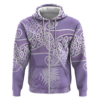 Aotearoa Maori Koru Curves Hoodie Silver Ferns - Amethyst LT7 Zip Hoodie Purple - Polynesian Pride