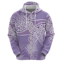 Aotearoa Maori Koru Curves Hoodie Silver Ferns - Amethyst LT7 - Polynesian Pride