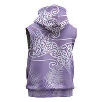 Aotearoa Maori Koru Curves Sleeveless Hoodie Silver Ferns - Amethyst LT7 - Polynesian Pride