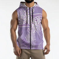 Aotearoa Maori Koru Curves Sleeveless Zip Hoodie Silver Ferns - Amethyst LT7 - Polynesian Pride