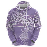 Aotearoa Maori Koru Curves Zip Hoodie Silver Ferns - Amethyst LT7 - Polynesian Pride