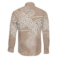 Aotearoa Maori Koru Curves Family Matching Puletasi and Hawaiian Shirt Silver Ferns - Mocha LT7 - Polynesian Pride