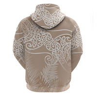 Aotearoa Maori Koru Curves Hoodie Silver Ferns - Mocha LT7 - Polynesian Pride