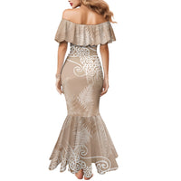 Aotearoa Maori Koru Curves Mermaid Dress Silver Ferns - Mocha LT7 - Polynesian Pride