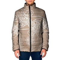 Aotearoa Maori Koru Curves Padded Jacket Silver Ferns - Mocha LT7 Men Beige - Polynesian Pride