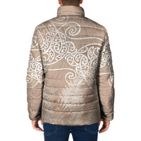 Aotearoa Maori Koru Curves Padded Jacket Silver Ferns - Mocha LT7 - Polynesian Pride