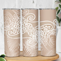Aotearoa Maori Koru Curves Skinny Tumbler Silver Ferns - Mocha LT7 - Polynesian Pride