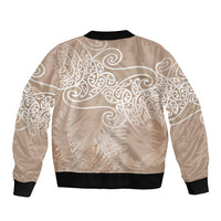 Aotearoa Maori Koru Curves Sleeve Zip Bomber Jacket Silver Ferns - Mocha LT7 - Polynesian Pride