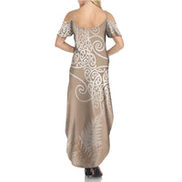 Aotearoa Maori Koru Curves Summer Maxi Dress Silver Ferns - Mocha LT7 - Polynesian Pride