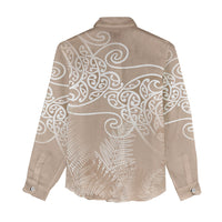Aotearoa Maori Koru Curves Women Casual Shirt Silver Ferns - Mocha LT7 - Polynesian Pride