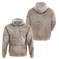 Aotearoa Maori Koru Curves Zip Hoodie Silver Ferns - Mocha LT7 - Polynesian Pride