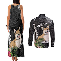 Personalised Polynesian Dog Couples Matching Tank Maxi Dress and Long Sleeve Button Shirts Corgi Mix Tropical Flowers LT7 - Polynesian Pride