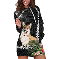 Personalised Polynesian Dog Hoodie Dress Corgi Mix Tropical Flowers LT7 Black - Polynesian Pride
