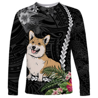 Personalised Polynesian Dog Long Sleeve Shirt Corgi Mix Tropical Flowers LT7 Unisex Black - Polynesian Pride