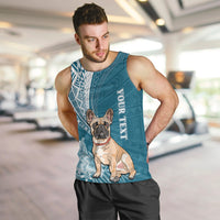 Personalised Polynesian Pacific Bulldog Men Tank Top With Teal Hawaii Tribal Tattoo Patterns LT7 - Polynesian Pride