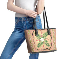Hawaii Quilt Inspired Collection Aloha Flowers Leather Tote Bag Maile - Kukui Nut Lei