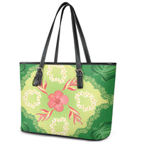 Hawaii Quilt Inspired Collection Aloha Flowers Leather Tote Bag Plumeria - Ti Leaf Lei