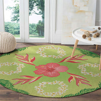Hawaii Quilt Inspired Collection Aloha Flowers Round Carpet Plumeria - Ti Leaf Lei