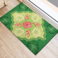 Hawaii Quilt Inspired Collection Aloha Flowers Rubber Doormat Plumeria - Ti Leaf Lei