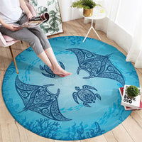 Hawaii Quilt Inspired Collection Aloha Sea Round Carpet Manta Ray and Turtles