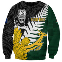 Personalised New Zealand Vs South Africa Rugby Sweatshirt Rivals - Tribal Style LT7 Unisex Black Green - Polynesian Pride